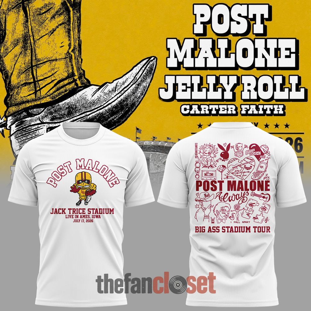 Post Malone Big Ass Stadium Tour 2026 x Iowa State Cyclones White Shirt at Jack Trice Stadium