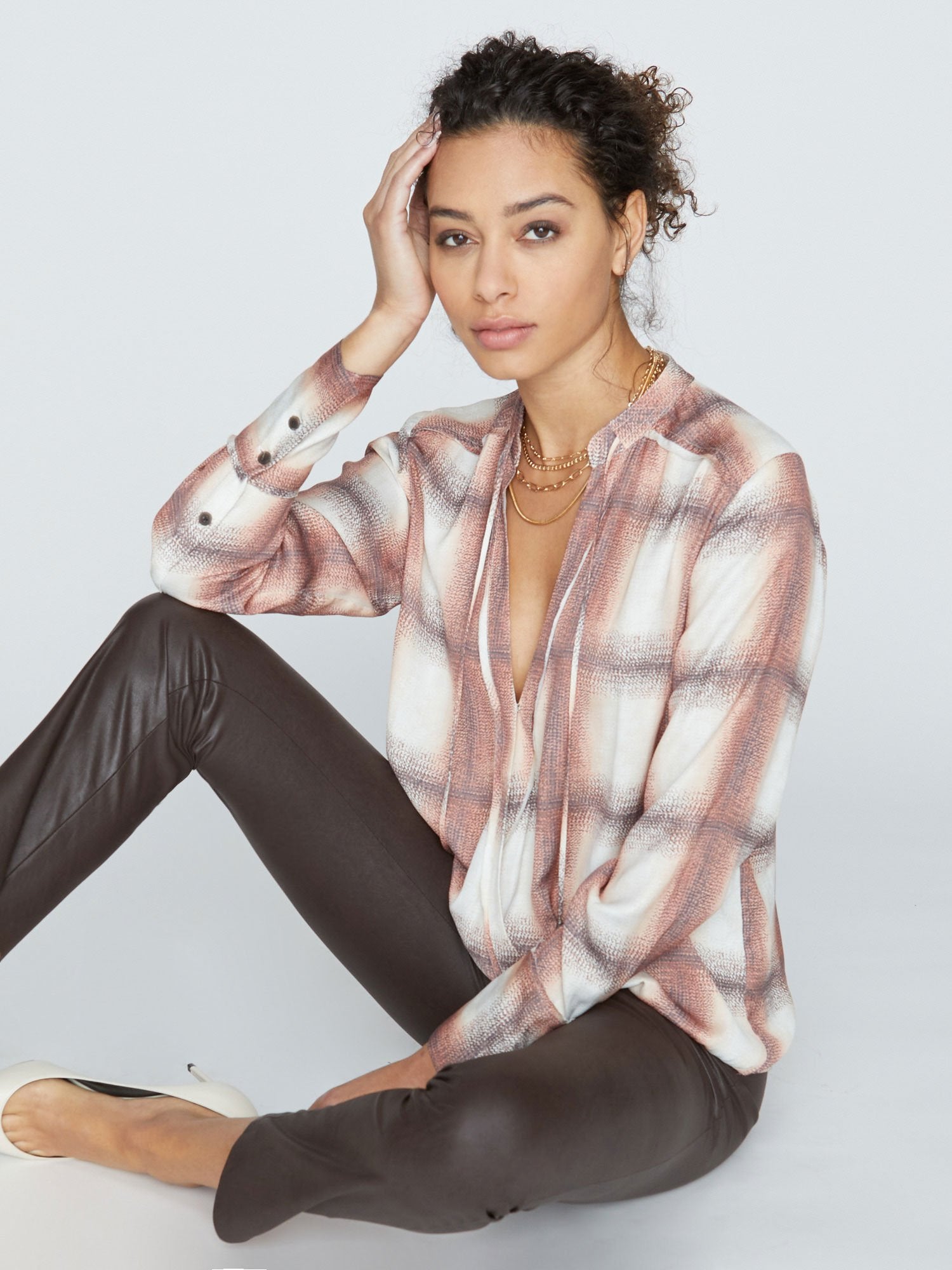 iPage Tatum Plaid Vintage Inspired Button Blouse for Women