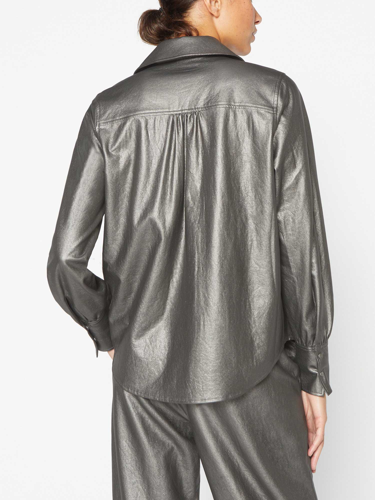iPage Vegan Leather Relaxed Button Up Shirt for Women - Image 4