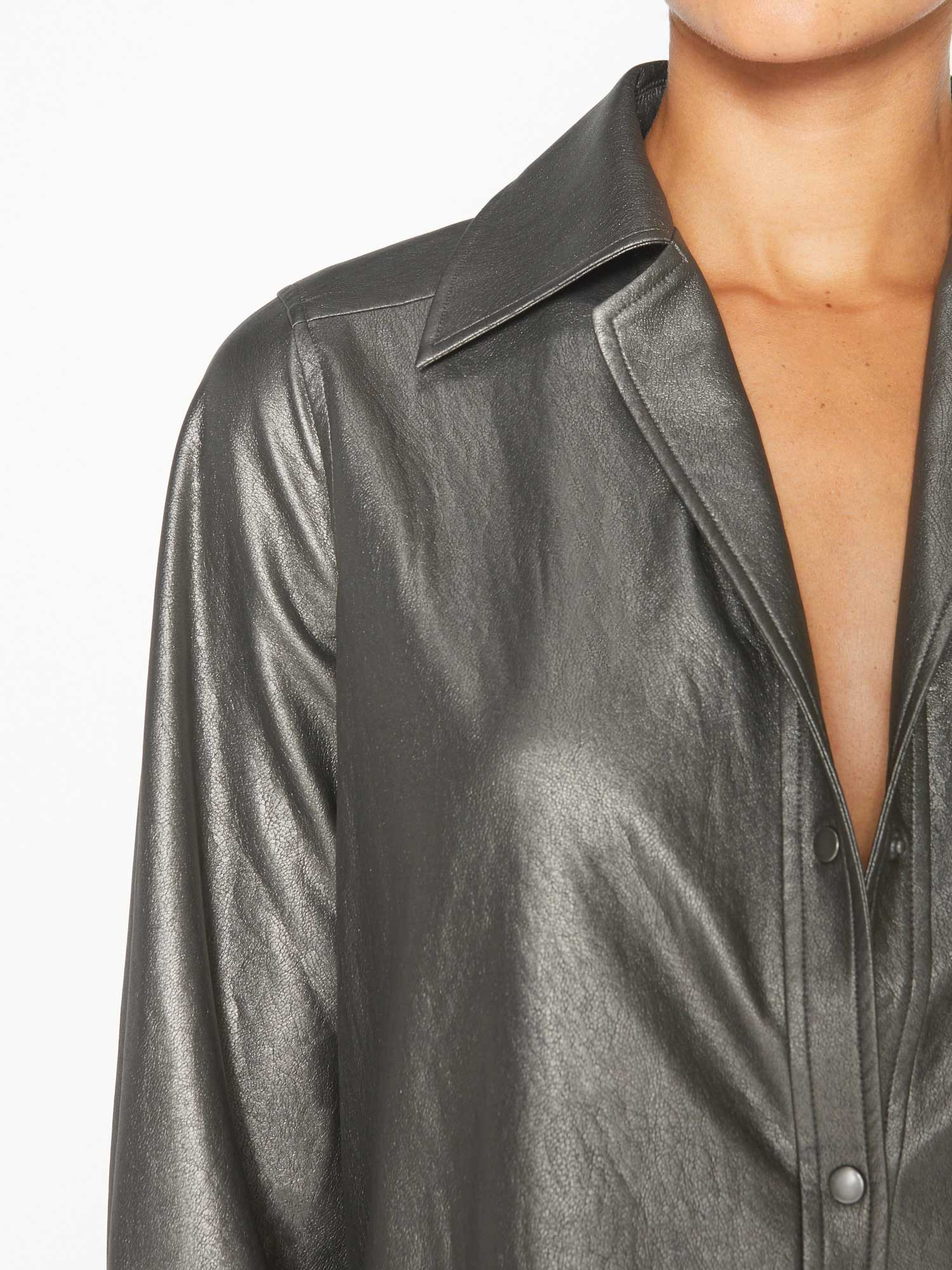 iPage Vegan Leather Relaxed Button Up Shirt for Women - Image 5