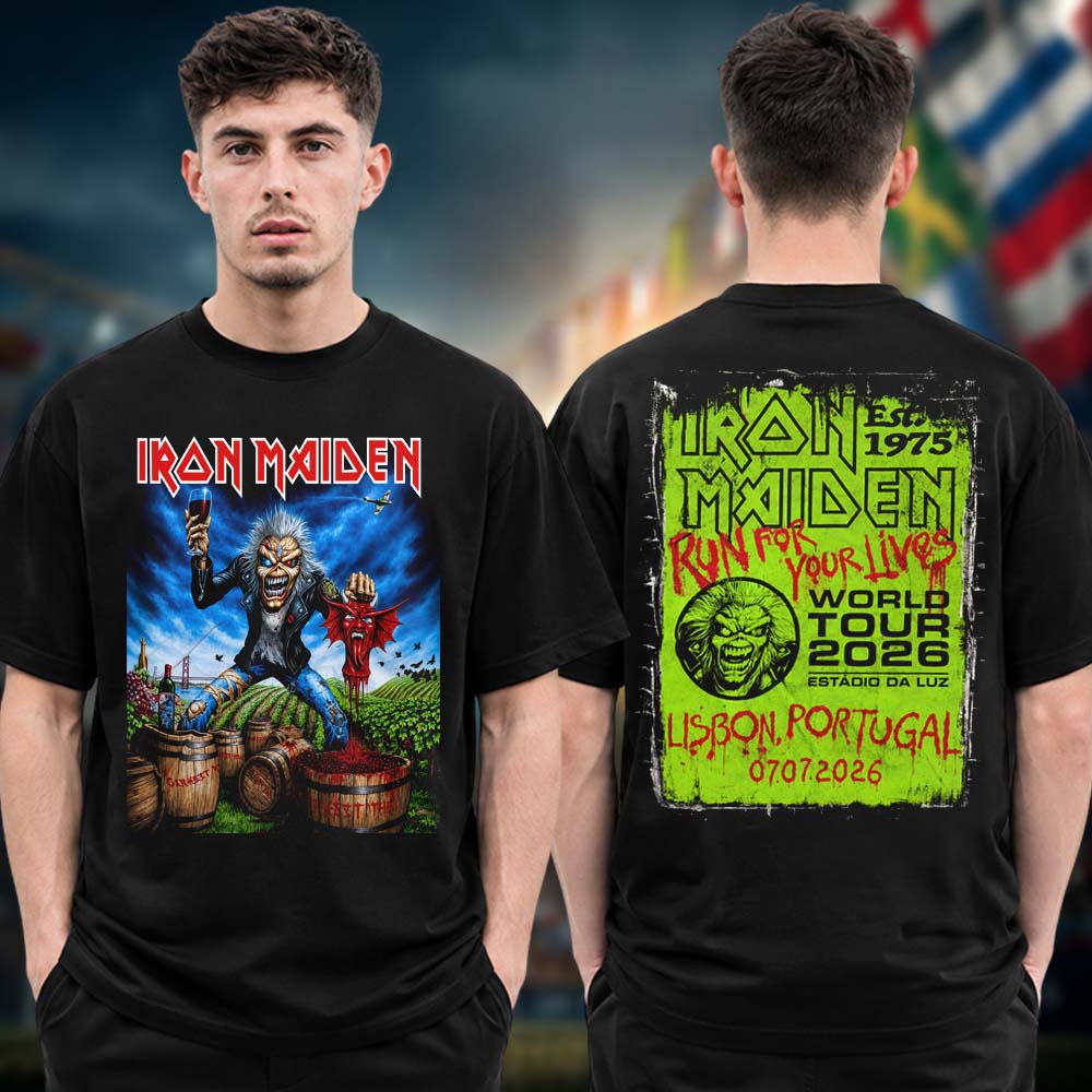 Iron Maiden Special Edition T Shirt Portugal Run For Your Lives Tour 2026 At Estadio Da Luz In Lisbon Portugal On July 7 2026 Two Sided Unisex T Shirt