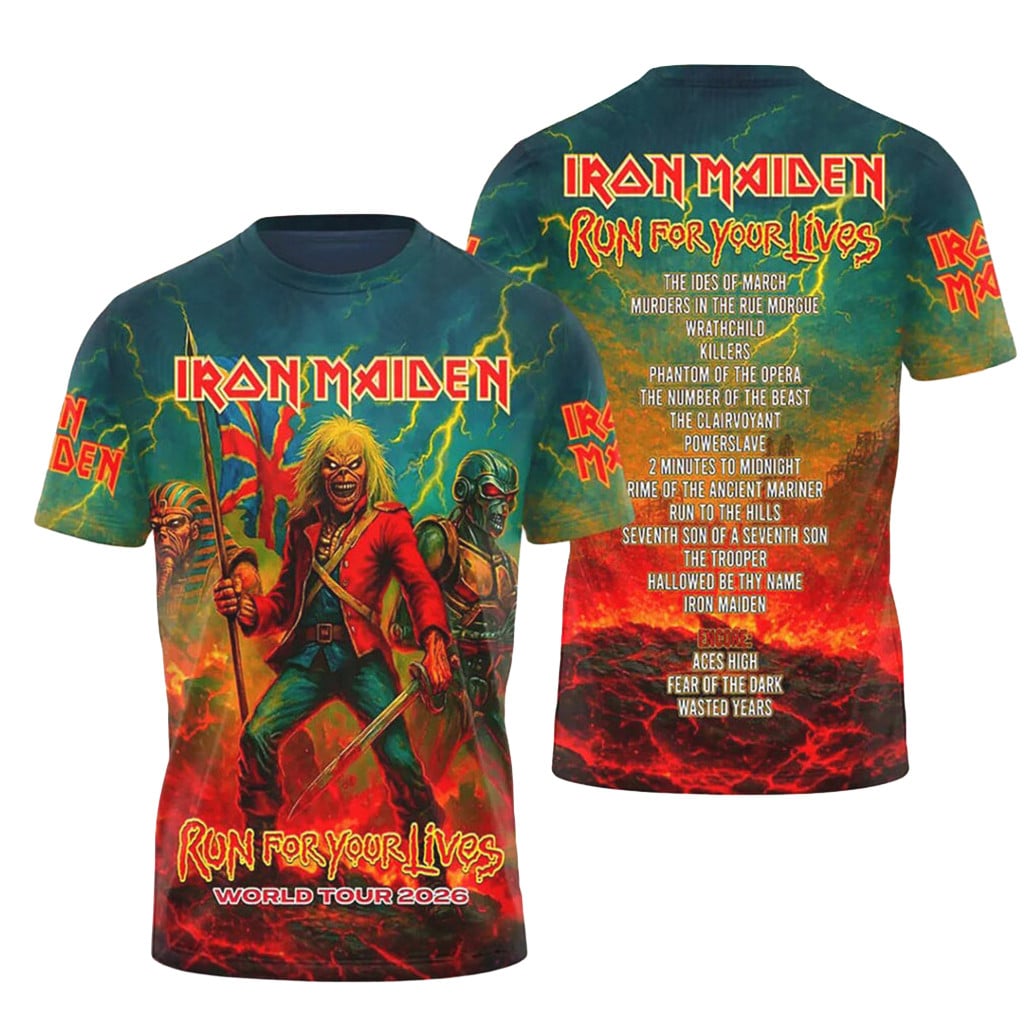 Iron Maiden Run For Your Lives World Tour 2026 Eddie Trooper Vintage T Shirt Retro Heavy Metal Band Fan Apparel Concert Merch Gifts for Rock Lovers