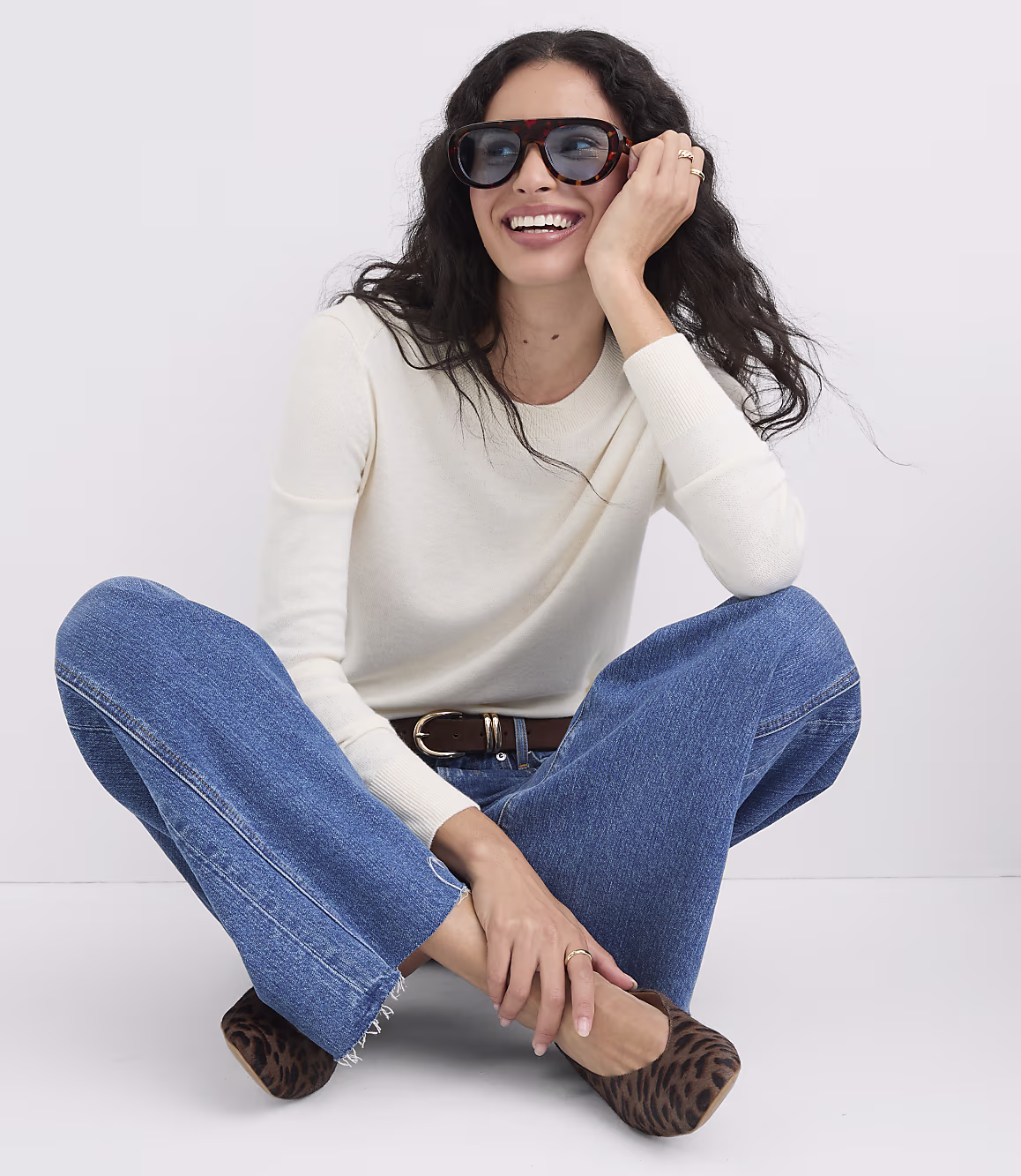 Ivory Teeyoulove Lunovia Soft Crew Neck Minimalist Knit Sweater front view
