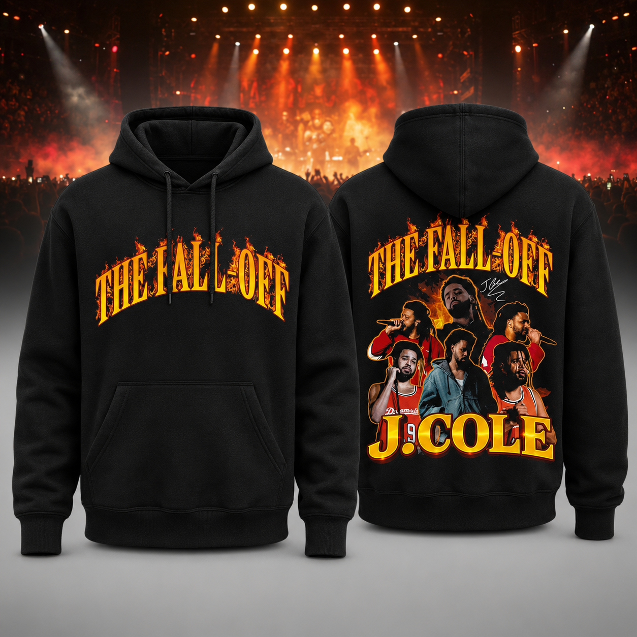 J Cole The Fall Off Black Flame Graphic Hoodie