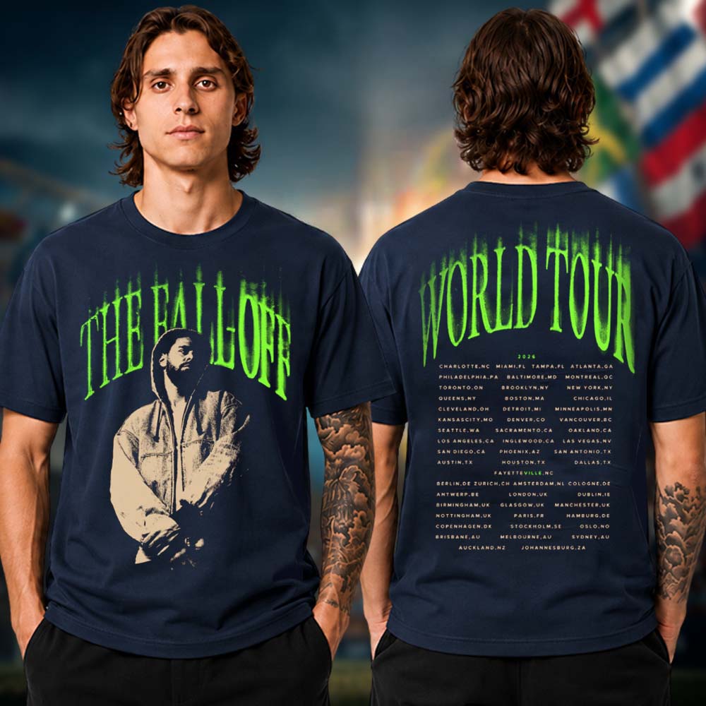 J Cole The Fall Off World Tour 2026 Neon Face Two Sided Tour Dates Unisex T Shirt