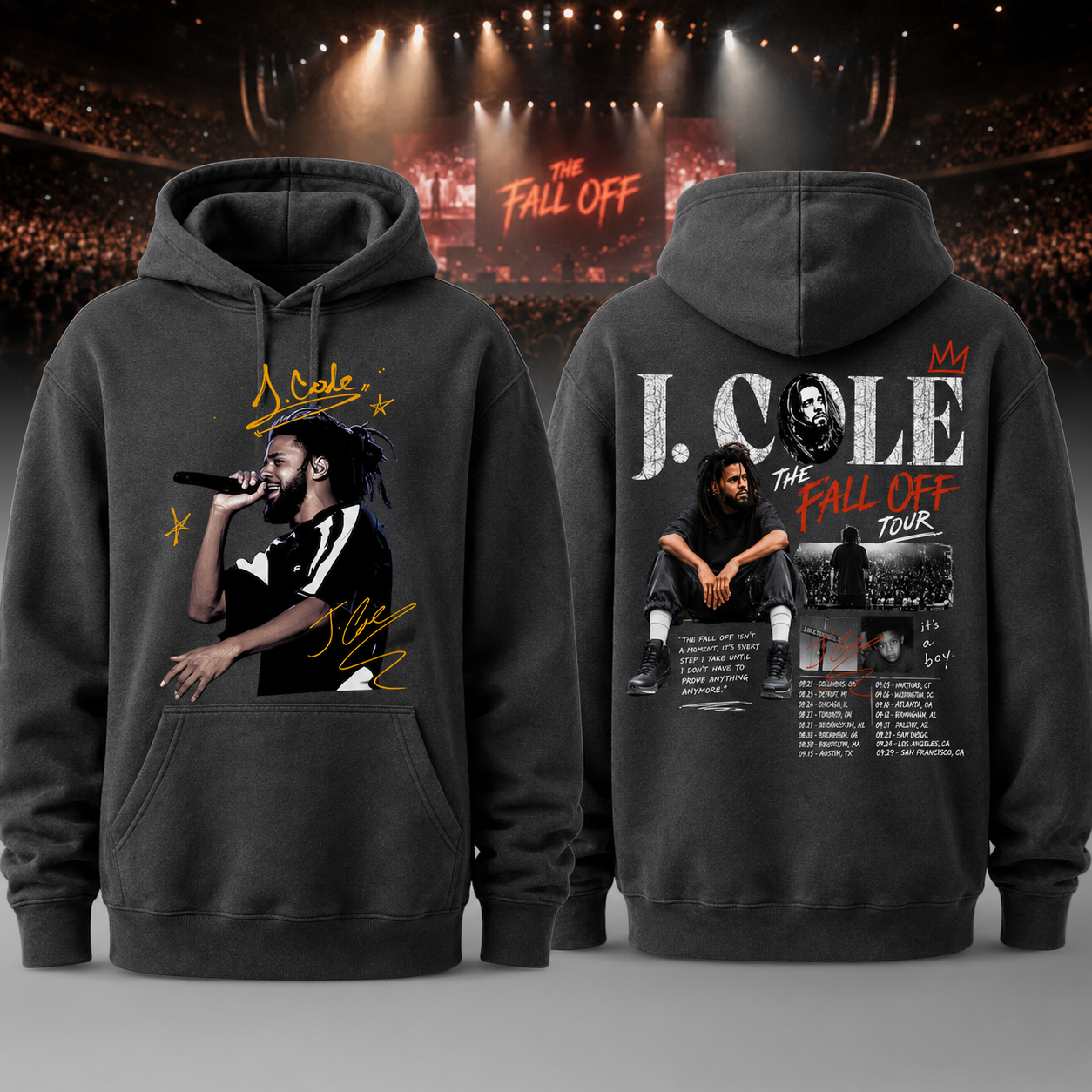 J Cole World Tour Gray Schedule Hoodie for Fans