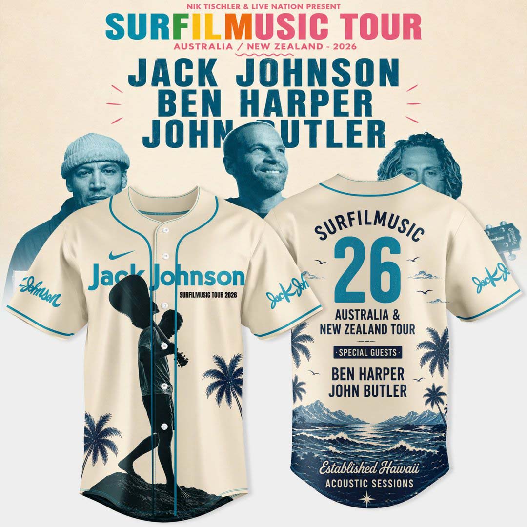Jack Johnson Surfilmusic Australia New Zealand Tour 26 Baseball Jersey 1 - Unicasport Jack Johnson Surfilmusic Australia New Zealand Tour 26 Baseball Jersey