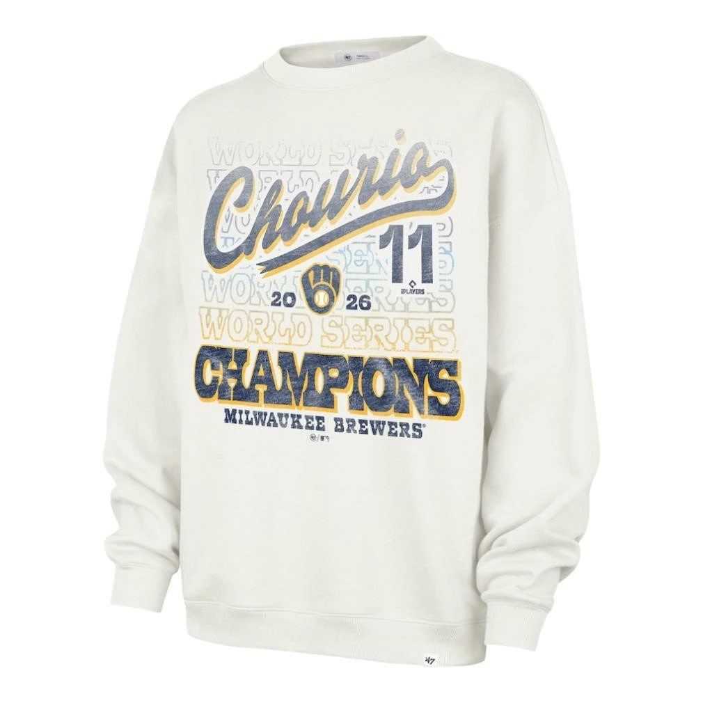 Jackson Chourio Milwaukee Brewers 47 Womens 2026 World Series Champions Oversized Sweatshirt Cream