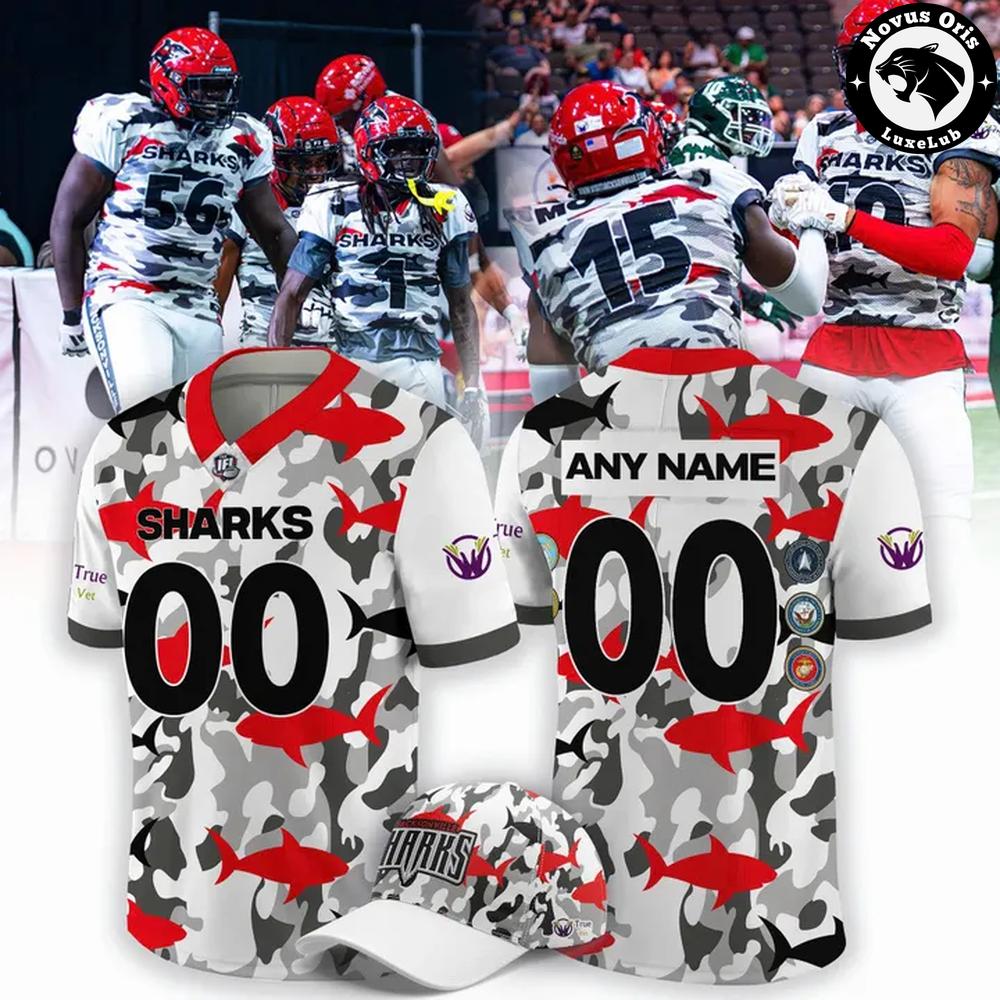 Jacksonville Sharks IFL Military Appreciation Custom Football Jersey 1 - Unicasport Jacksonville Sharks IFL Military Appreciation Custom Football Jersey