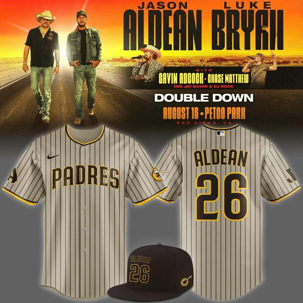 Jason Aldean Padres 26 Double Down 2026 Tan Baseball Jersey Concert Collection 1 - Unicasport Jason Aldean Padres 26 Double Down 2026 Tan Baseball Jersey Concert Collection