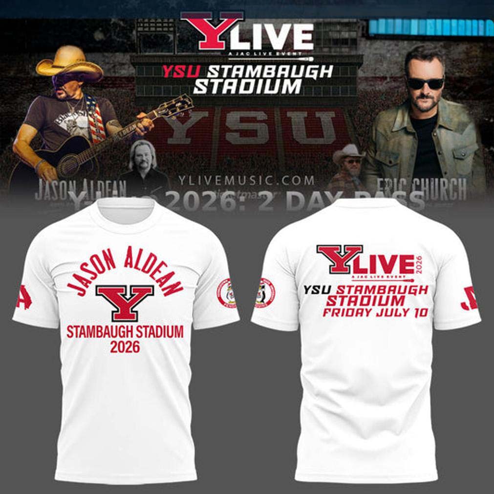 Jason Aldean White YLive Stambaugh Stadium T Shirt