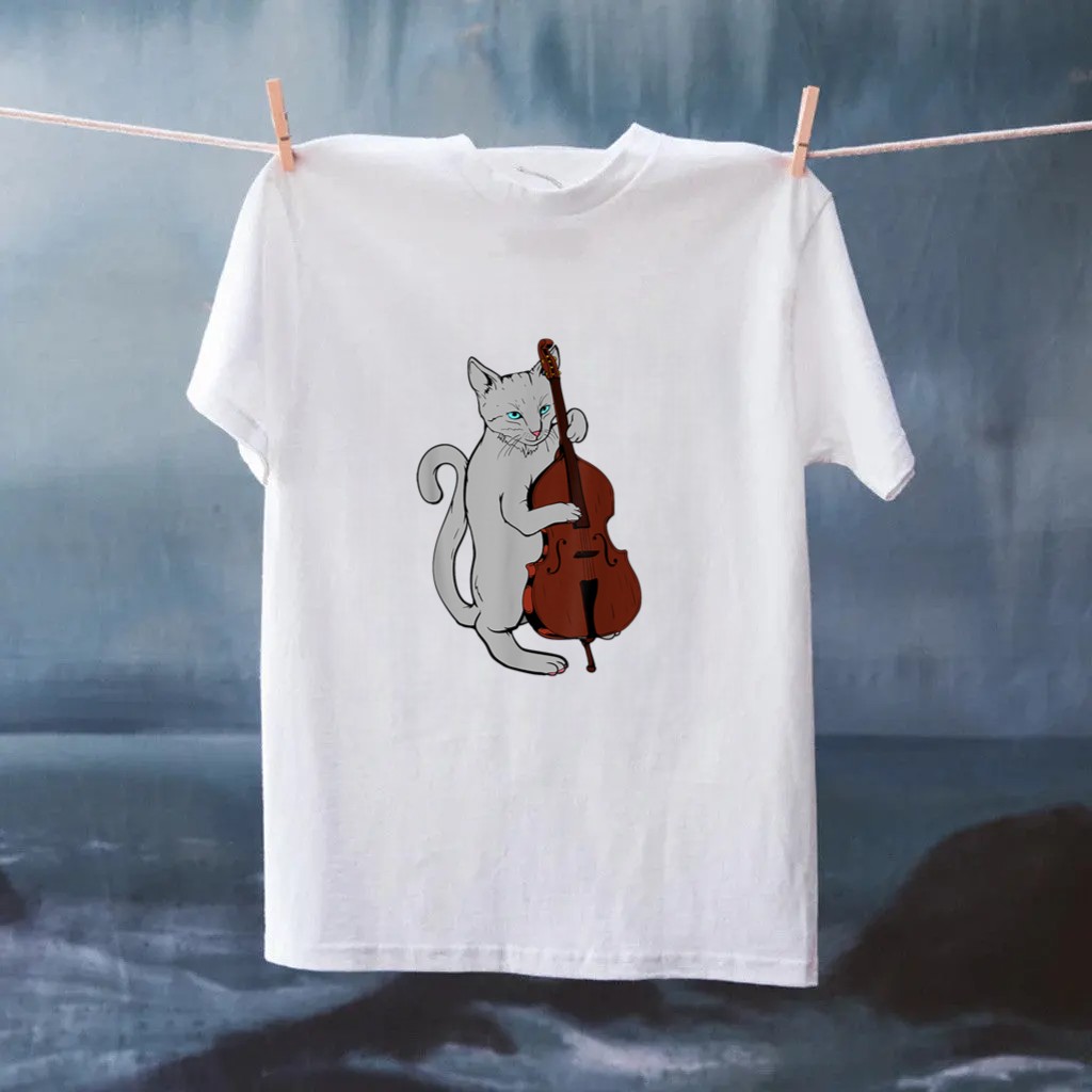 Jazz Cat Playing Upright Bass Cool Musician Shirt