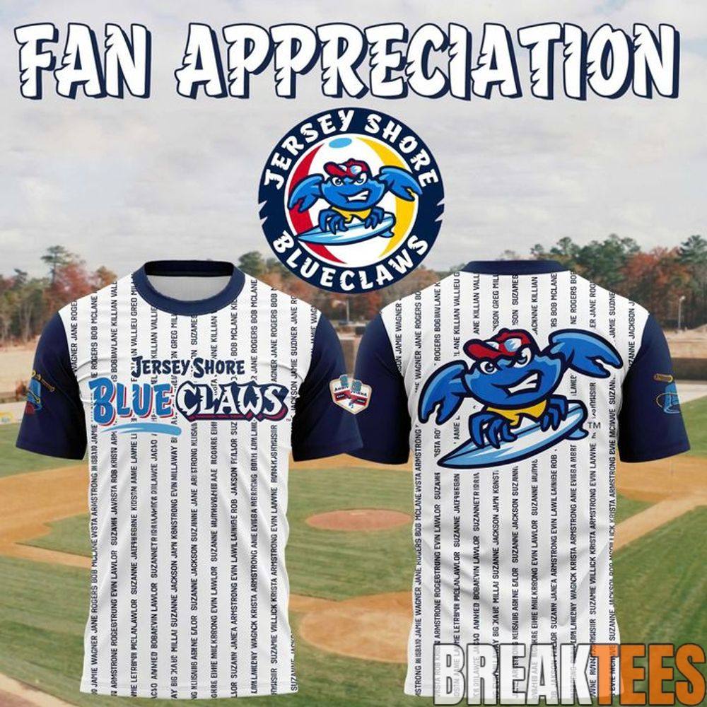 Limited Edition Jersey Shore BlueClaws 2026 Fan Appreciation Shirt