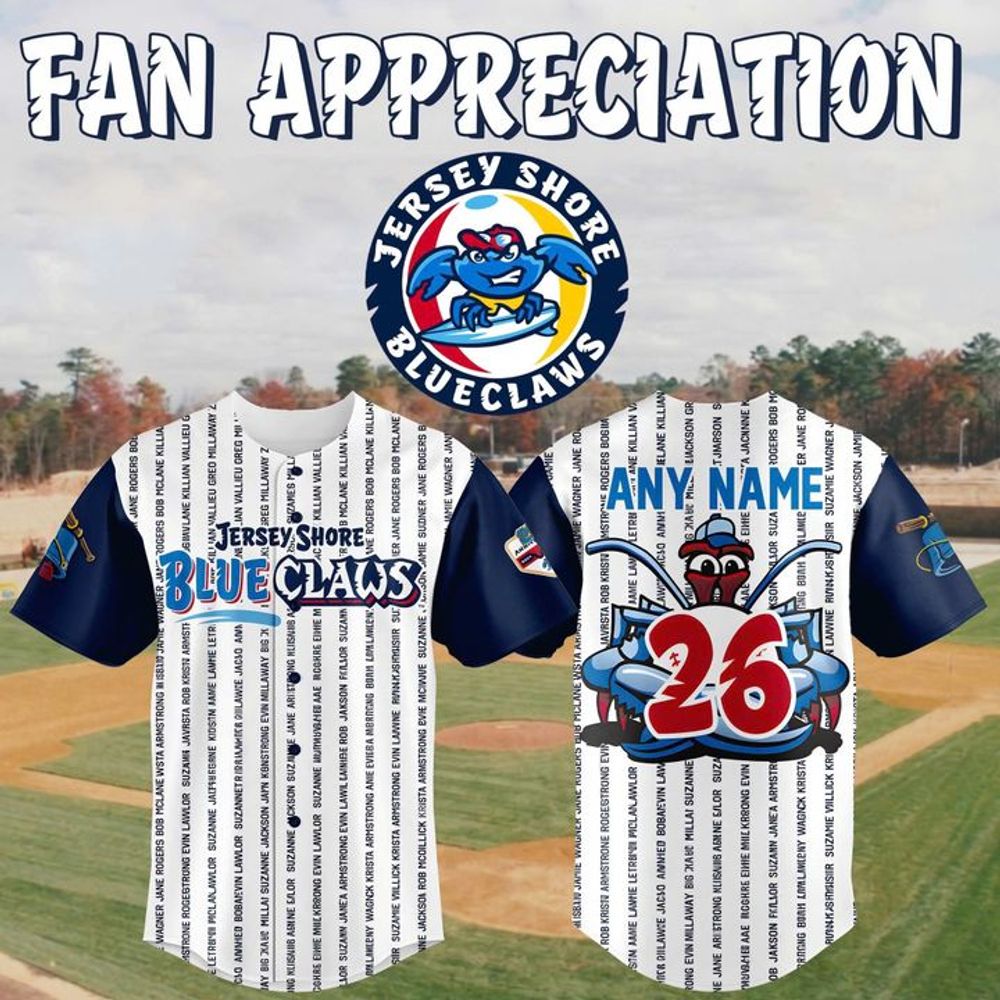 Jersey Shore BlueClaws Fan Appreciation Typography 2026 Baseball Jersey - Best Gift for Fans