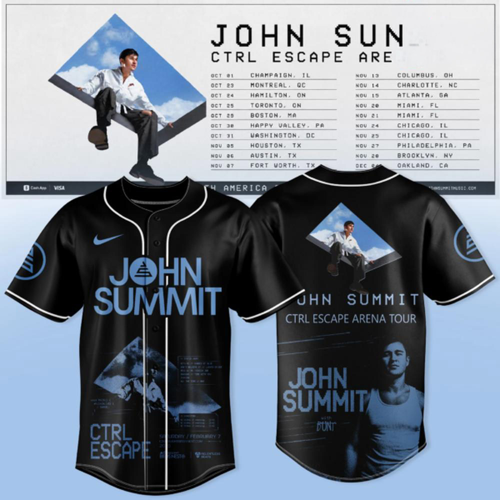 John Summit CTRL Escape Arena Tour 2026 Black Blue Graphic Baseball Jersey Apparel 1 - Unicasport John Summit CTRL Escape Arena Tour 2026 Black Blue Graphic Baseball Jersey Apparel