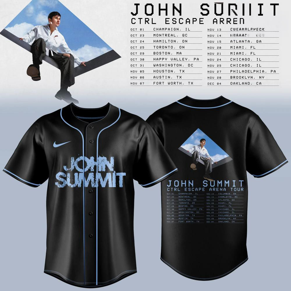 Black John Summit CTRL Escape Arena Tour 2026 Baseball Jersey with Tour Dates 1 - Unicasport Black John Summit CTRL Escape Arena Tour 2026 Baseball Jersey with Tour Dates