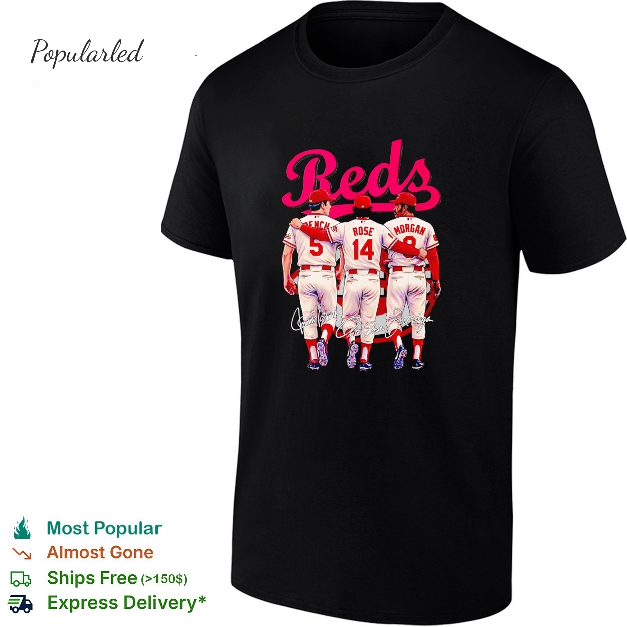 Johnny Bench Pete Rose and Joe Morgan Cincinnati Reds baseball signatures shirt