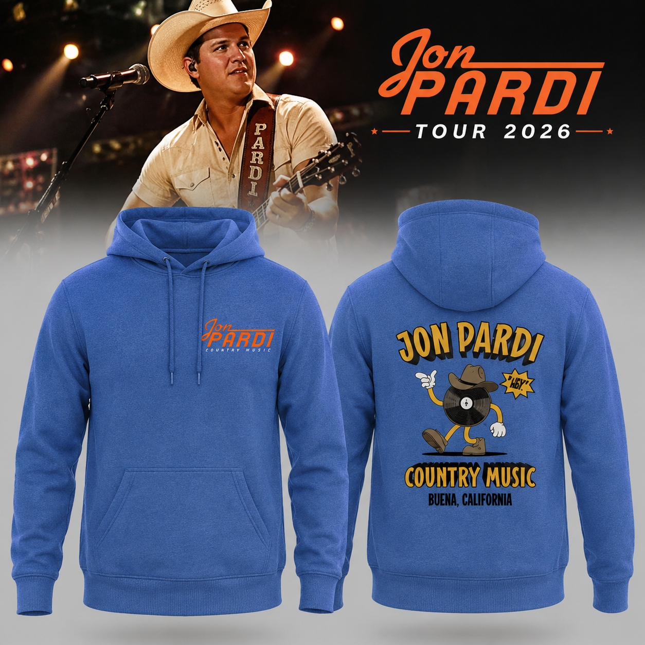 Jon Pardi Tour 2026 Country Music Blue Hoodie - Best Gift for Fans