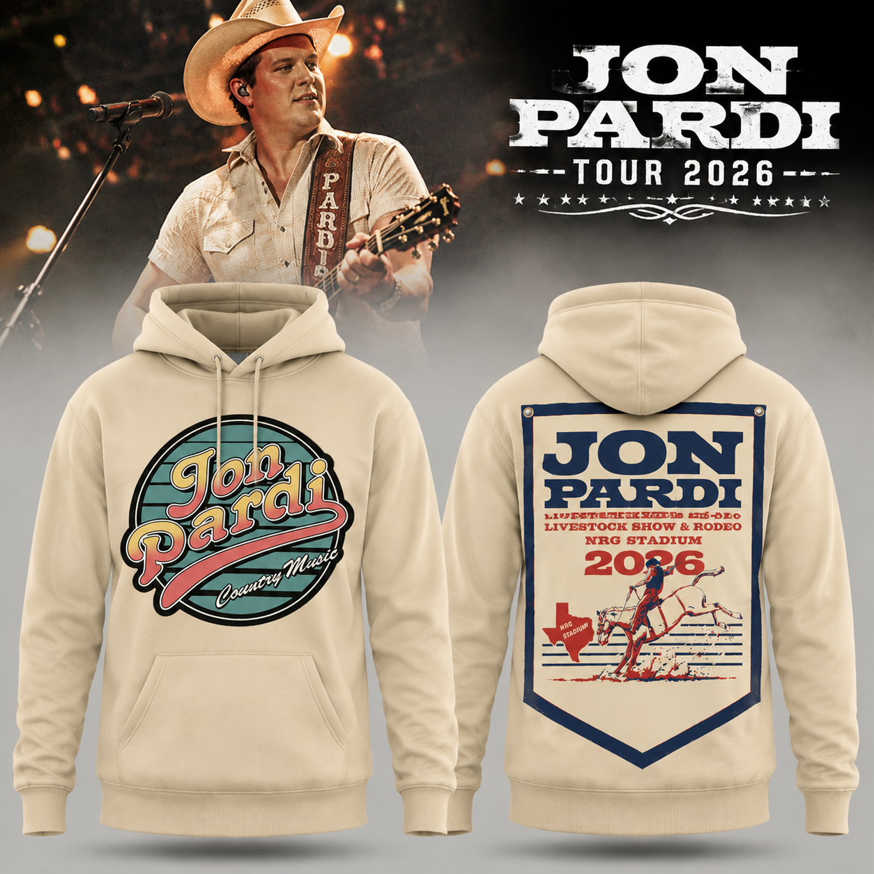 Jon Pardi Tour 2026 Country Music Cream Pullover Hoodie - Concert Gift Idea for Fans