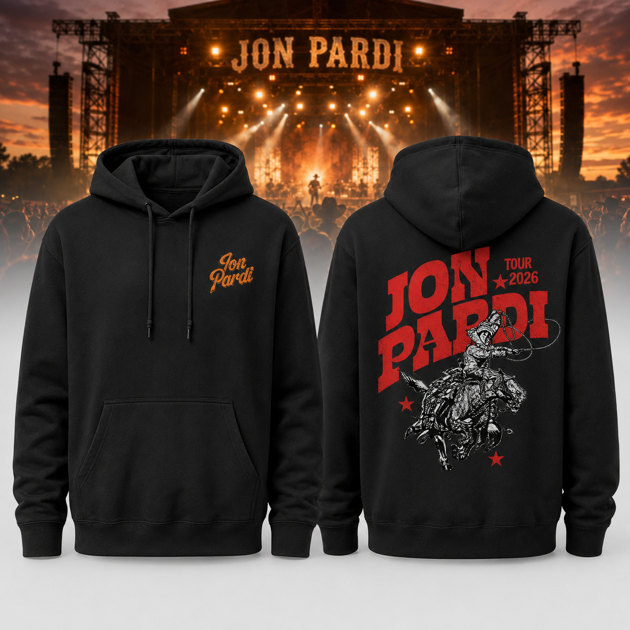 Jon Pardi Tour 2026 Cowboy Black and White Hooded Sweatshirt - Gift Idea for Fans