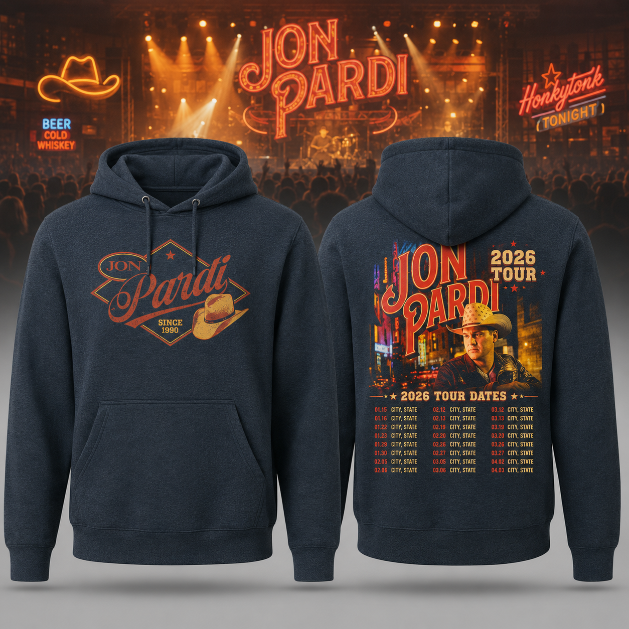 Jon Pardi Tour 2026 Concert Date Hoodie - Official Merchandise Gift for Fans