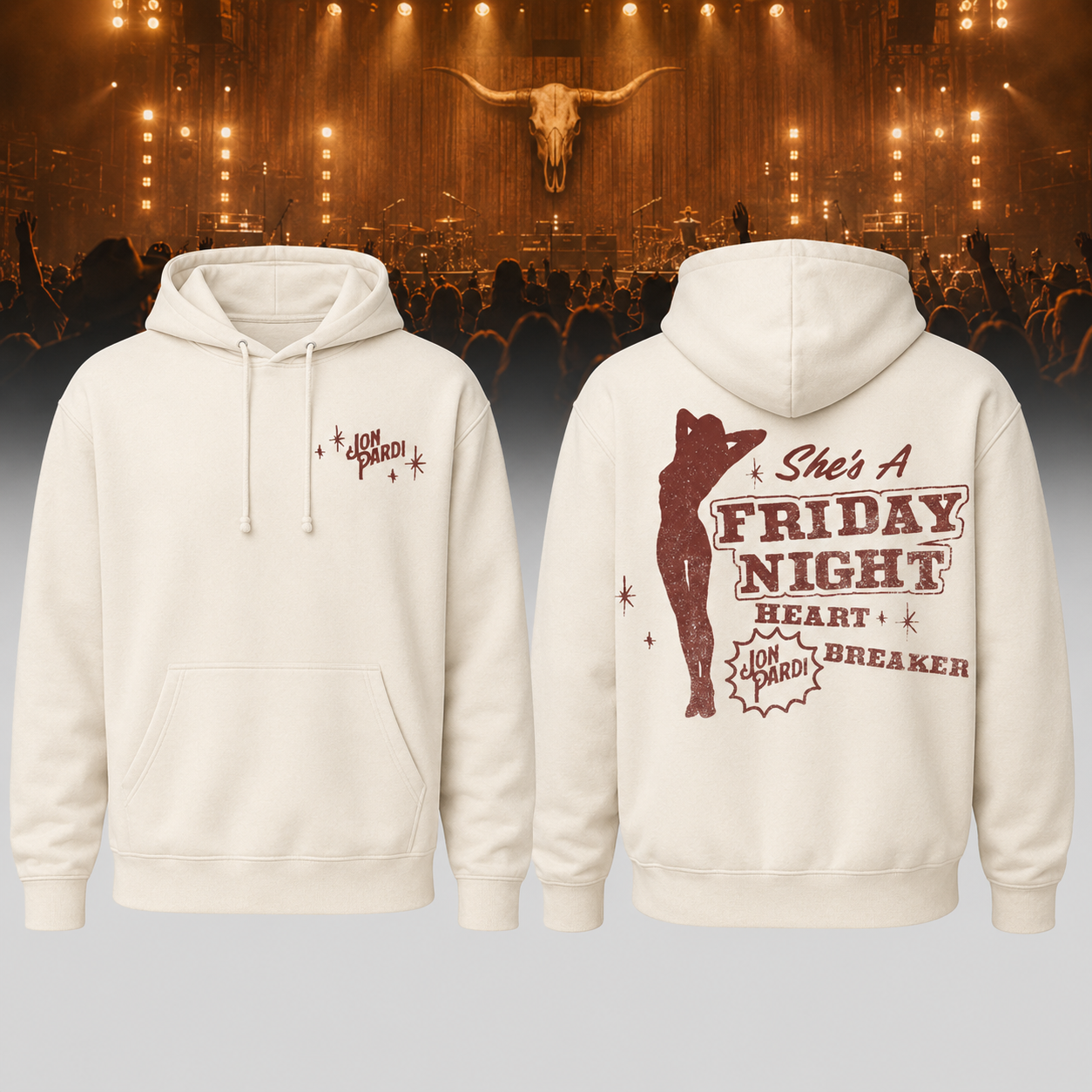 Jon Pardi Friday Night Heartbreaker Tour 2026 White Graphic Pullover Hoodie - Concert Merch & Gift for Fans