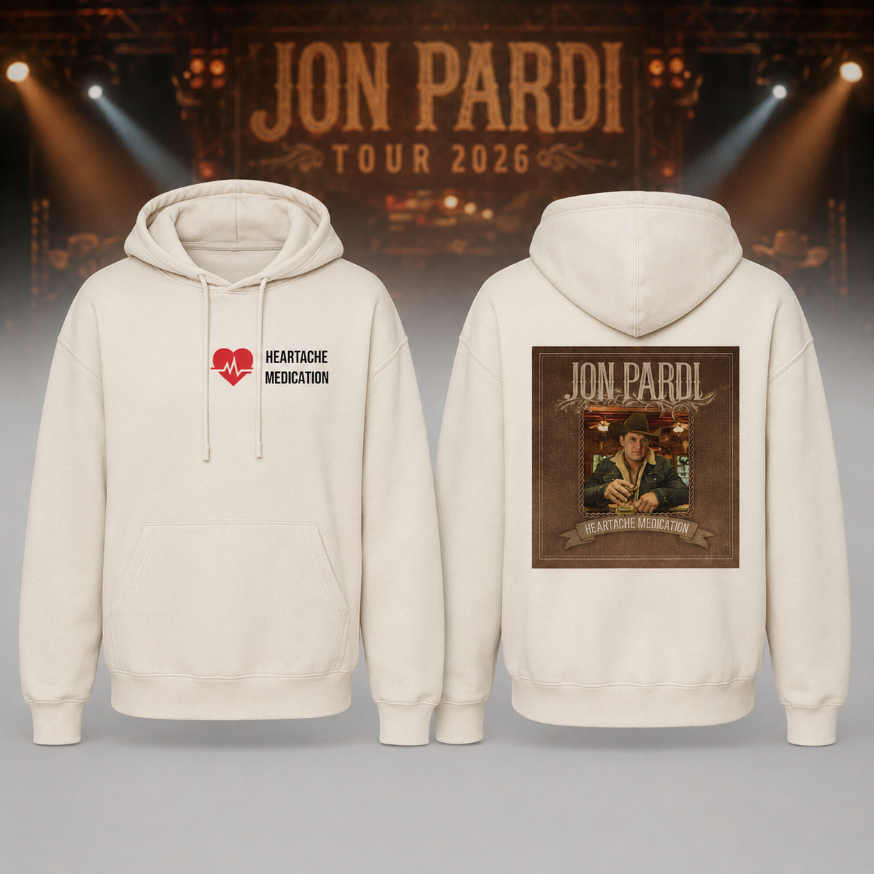 Jon Pardi Tour 2026 Heartache Medication White Hoodie - Best Gift for Fans