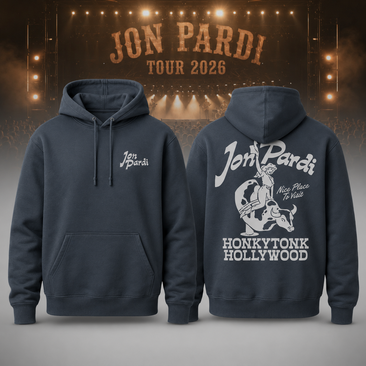 Jon Pardi Honkytonk Hollywood Navy Hoodie - 2026 Concert Tour Merch Gift Idea