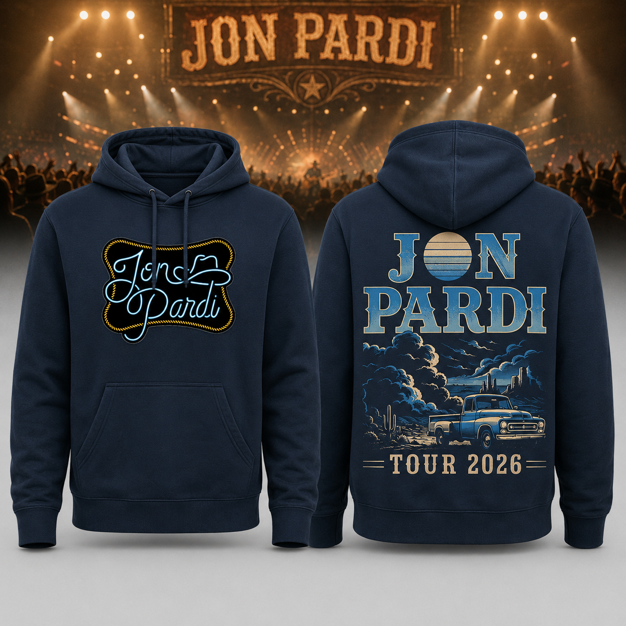 Jon Pardi Tour 2026 Midnight Chevrolet Pullover Hoodie - Concert Merchandise Gift Idea for Fans
