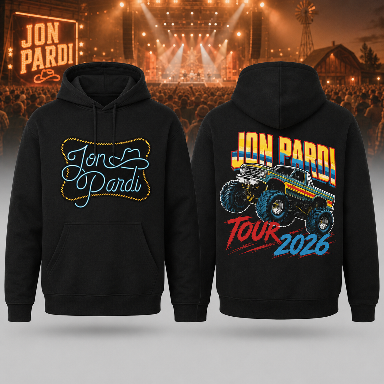Jon Pardi Tour 2026 Monster Truck Pullover Hoodie - Gift Idea for Fans