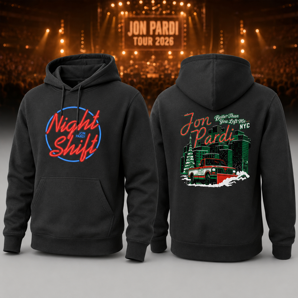 Jon Pardi Night Shift Tour 2026 Black Pullover Hoodie - Gift Idea for Country Music Fans