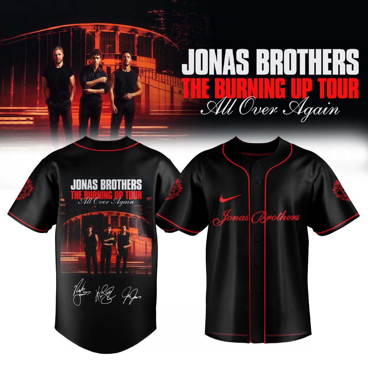 Jonas Brothers The Burning Up Tour All Over Again Black Baseball Jersey - Best Gift for Fans