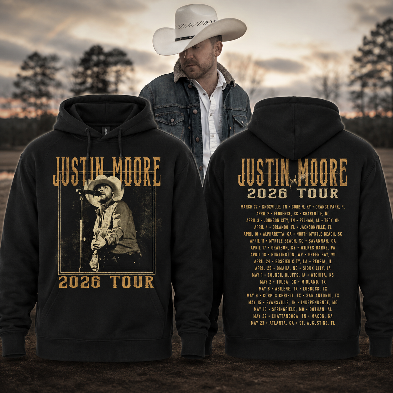 Justin Moore 2026 Tour Concert Merch Graphic Pullover Gift for Fans