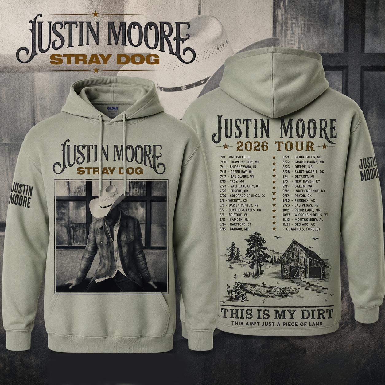 Justin Moore 2026 Tour Merch Stray Dog Hoodie Country Music Gift for Fans