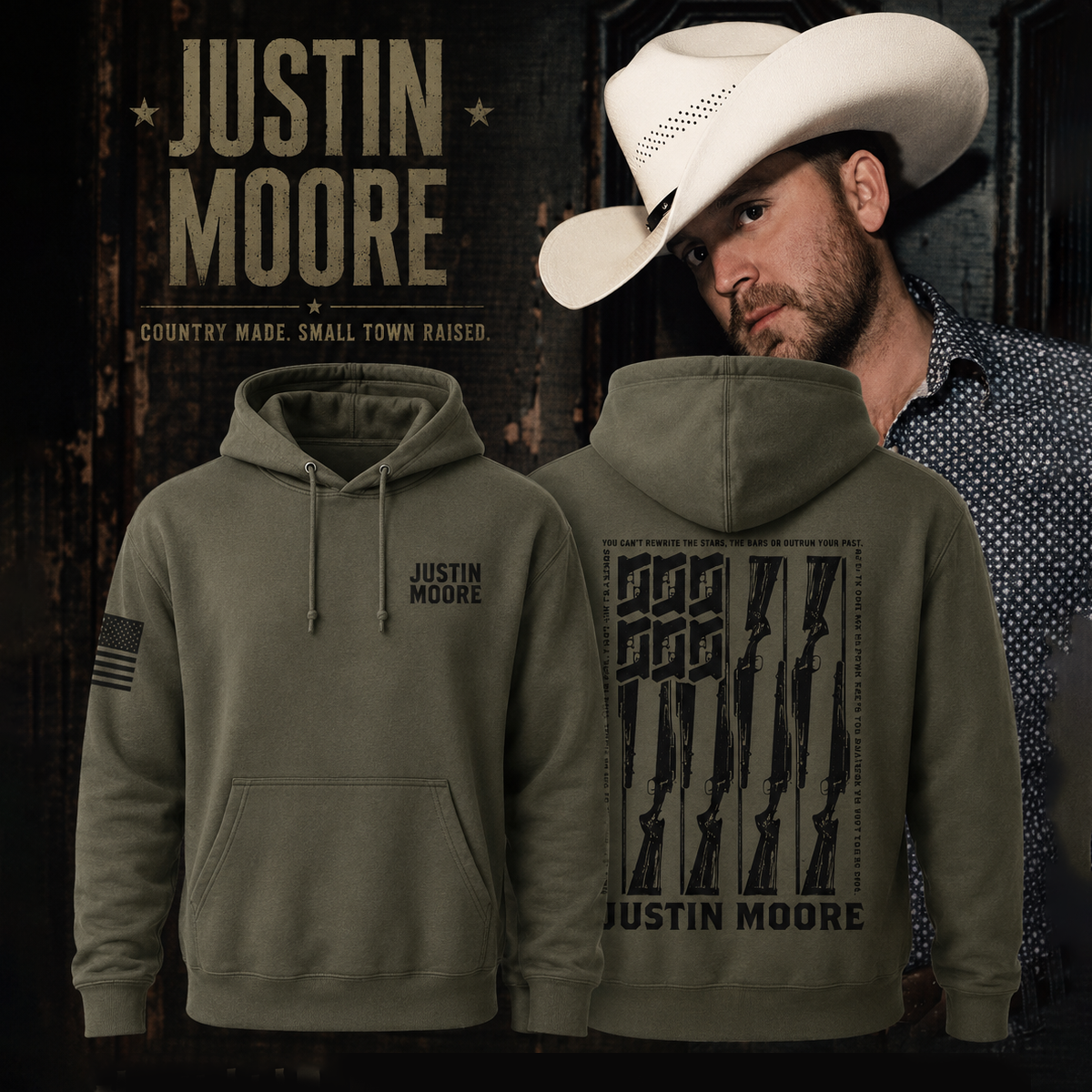 Justin Moore 2026 Tour Military Green Guns Tee Hoodie Gift For Fans