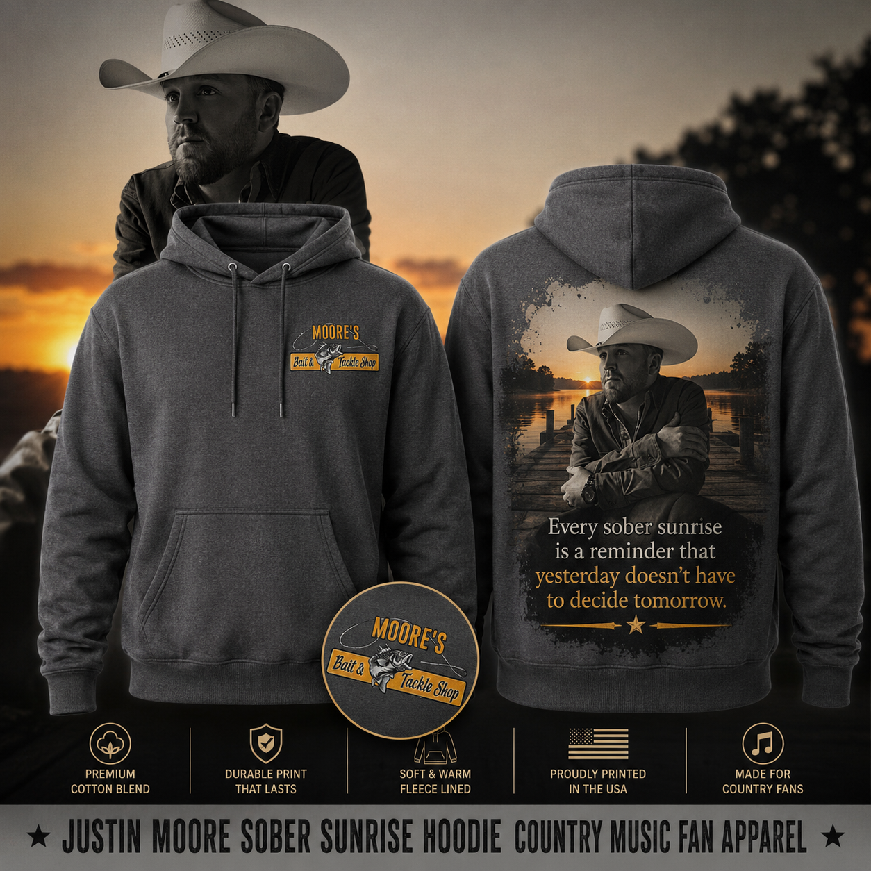 Justin Moore Moore's Bait & Tackle Shop Pullover Hoodie Country Music Fan Gift
