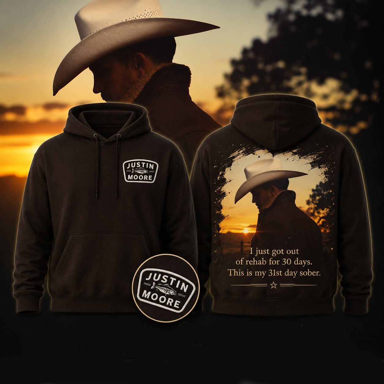 Justin Moore Tour 2026 31st Day Sober Hoodie Country Music Gift For Fans