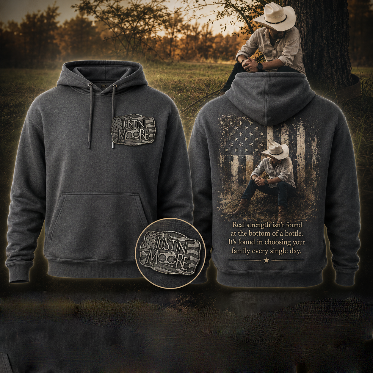Justin Moore Vintage Buckle Logo Country Music Pullover Hoodie Western Fan Gift