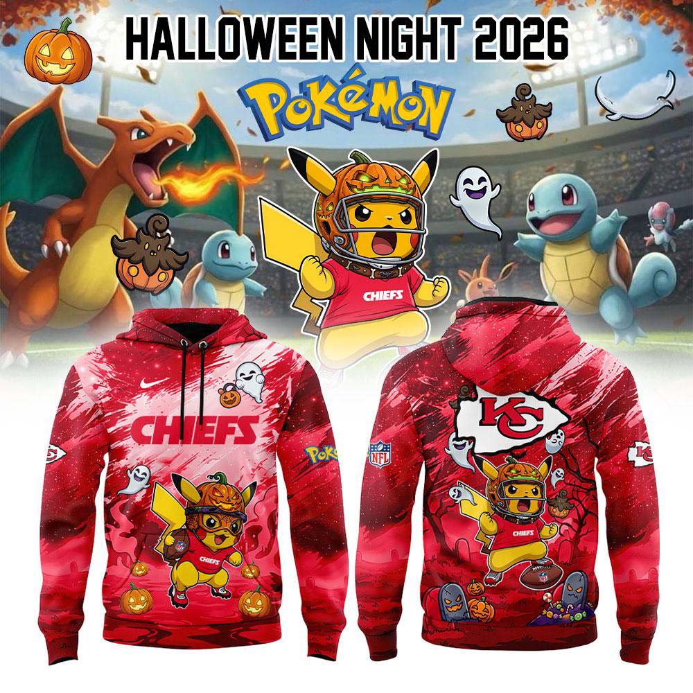 Kansas City Chiefs NFL x Pokemon Halloween Night 2026 Pikachu Pumpkin Hoodie