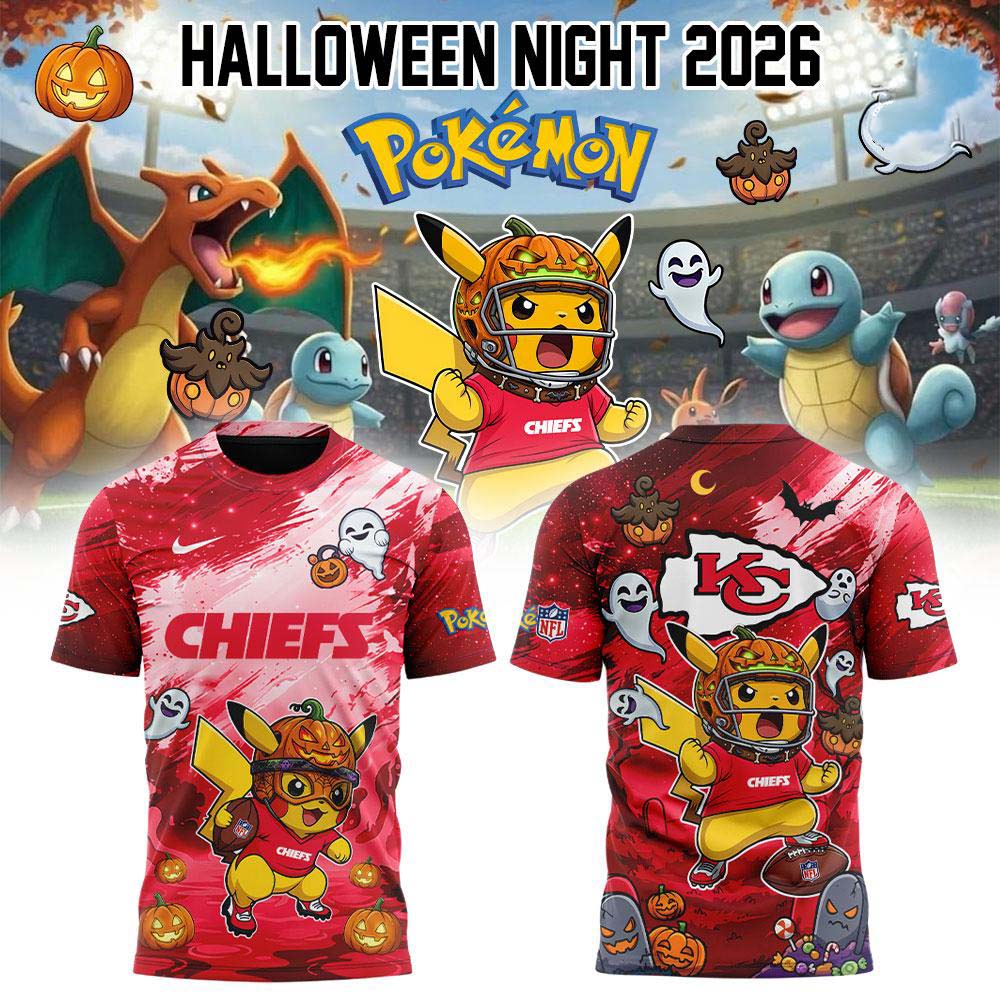 Kansas City Chiefs NFL x Pokemon Halloween Night 2026 Red Pikachu Football T Shirt