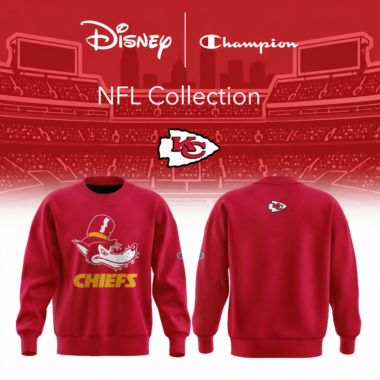 kansas city chiefs x disney champion nfl main character energy sweatshirt I4Kal - merchtourboutique