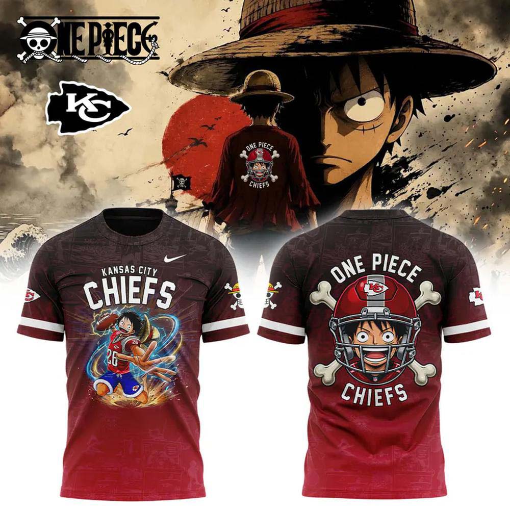 Kansas City Chiefs x One Piece 2026 Red Luffy Pirate Football Graphic T Shirt