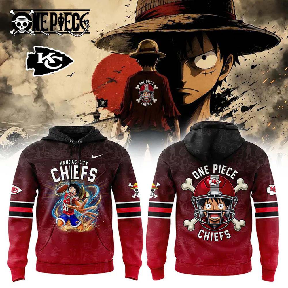 Kansas City Chiefs x One Piece 2026 Red Luffy Pirate Football Pullover Hoodie