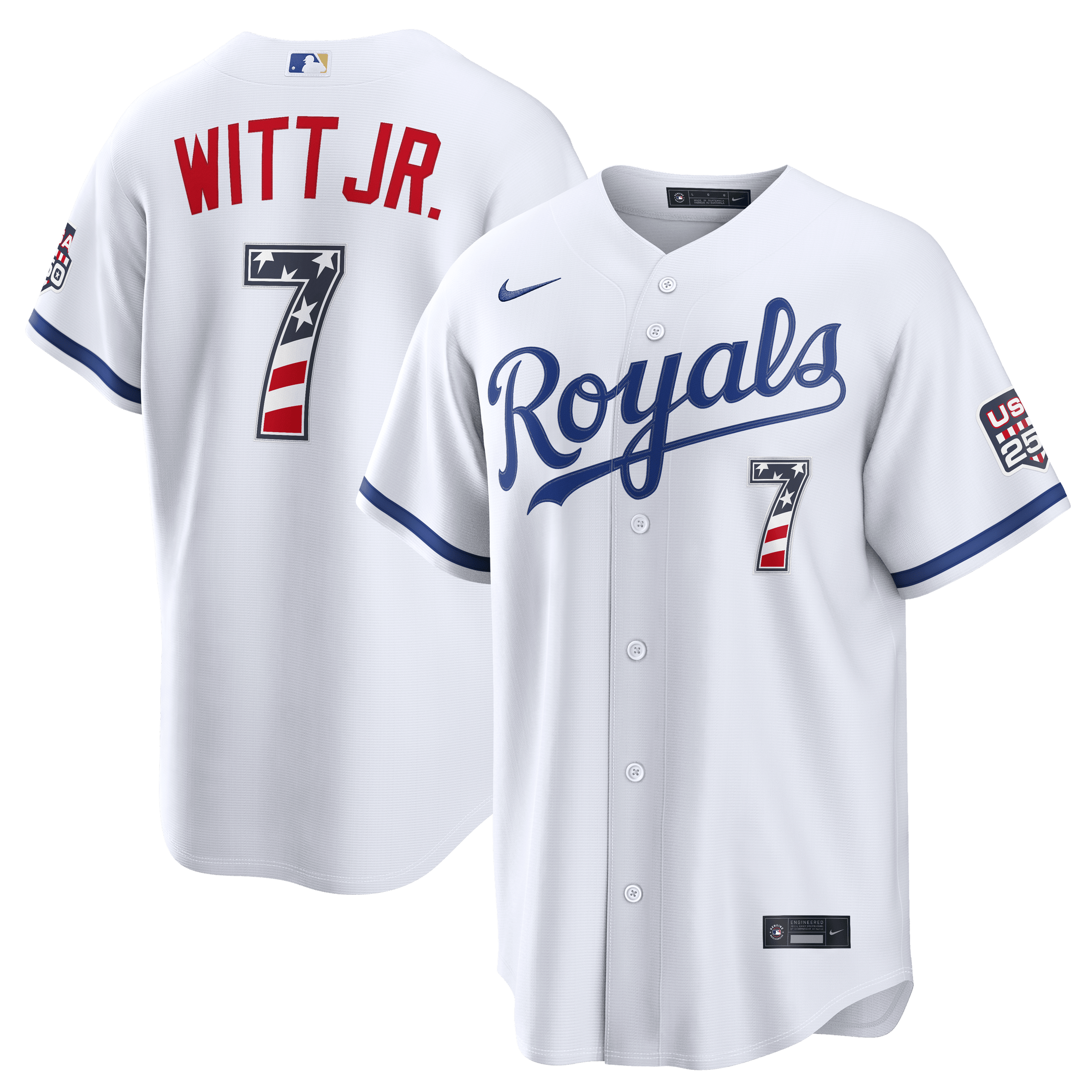 Kansas City Royals Bobby Witt Jr. White USA 250 Fourth of July Home Baseball Jersey