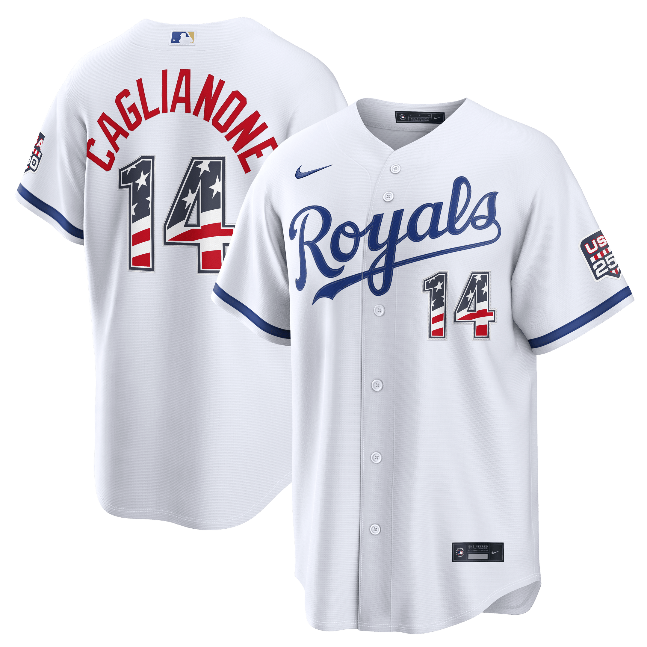 Kansas City Royals Jac Caglianone White USA 250 Fourth of July Home Baseball Jersey