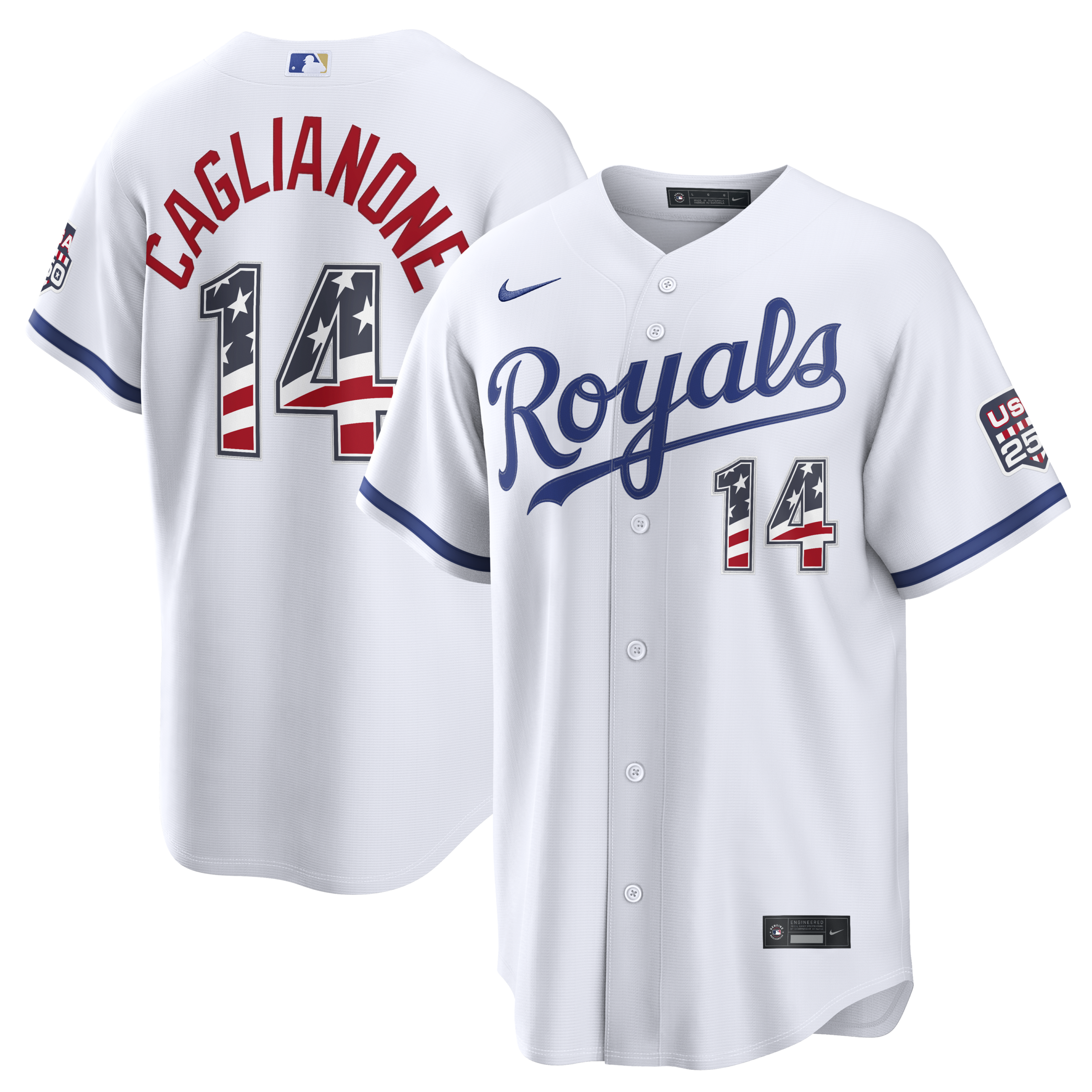 Kansas City Royals Jac Caglianone White USA 250 Fourth of July Home Baseball Jersey_1