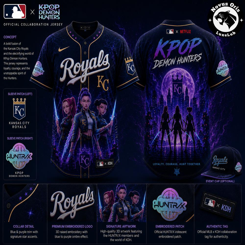 Kansas City Royals MLB x KPop Demon Hunters Night Edition Jersey 1 - Unicasport Kansas City Royals MLB x KPop Demon Hunters Night Edition Jersey