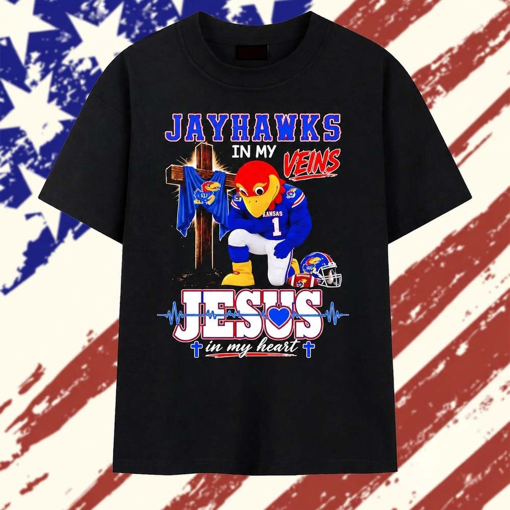 Kansas Jayhawks in My Veins and Jesus in My Heart T Shirt