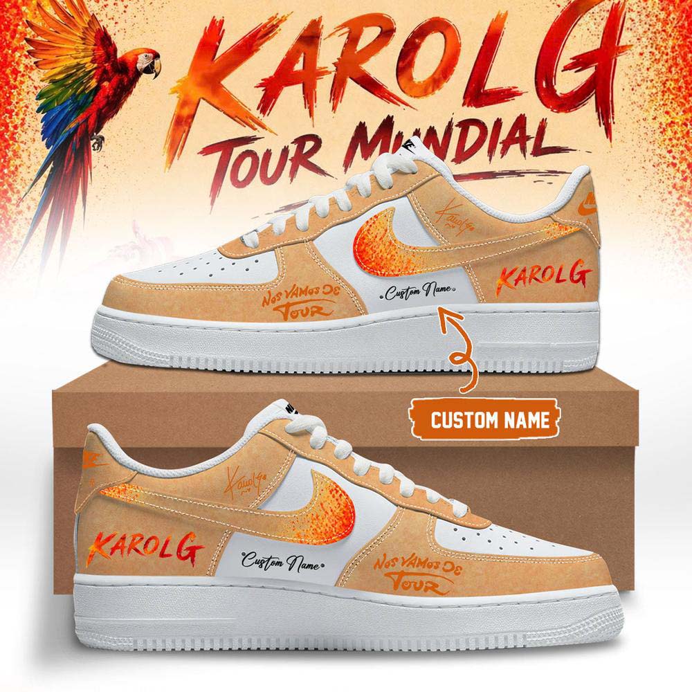 Karol G Tour Mundial Orange White Air Force 1 Sneakers