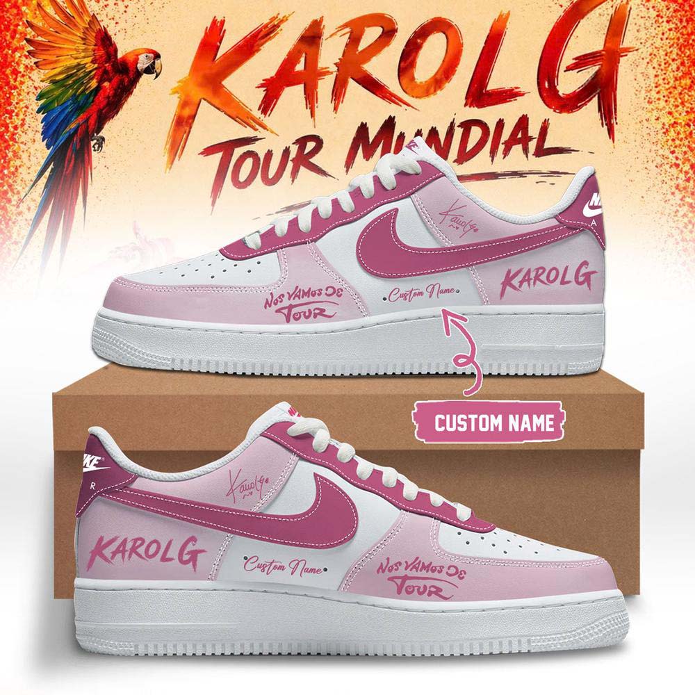 Karol G Tour Mundial Pink and White Air Force 1 Sneakers